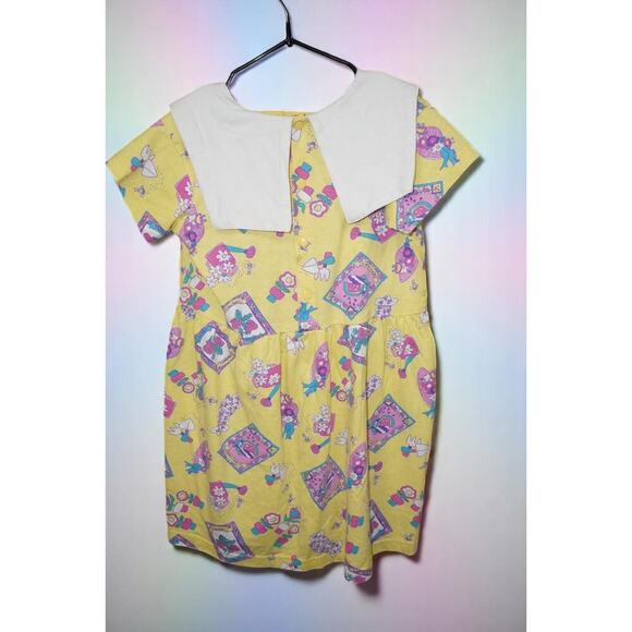 Vintage 90s Yellow Strawberry Print Sailor Dress – Kids Size 6 Snap Back – Retro - Picture 4 of 5